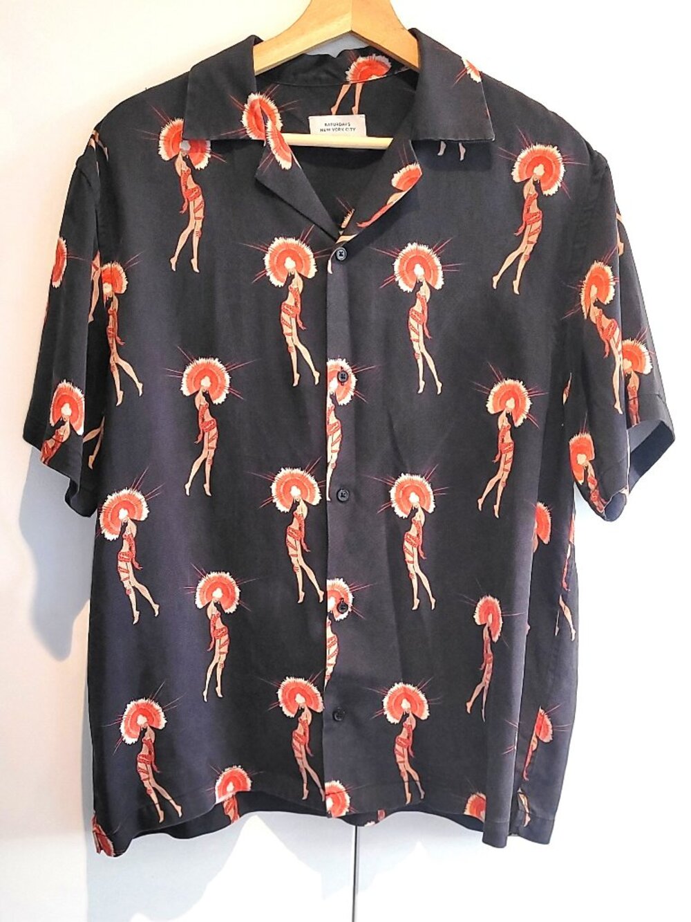 Saturdays New York City Men's Cheeky Art Deco Print Tencel Summer Shirt Size L